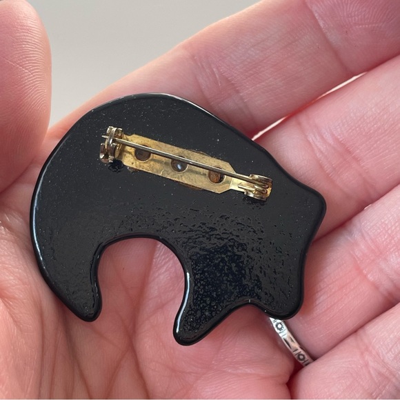 Vintage black art glass fetish bear style brooch Southwestern - Picture 6 of 8